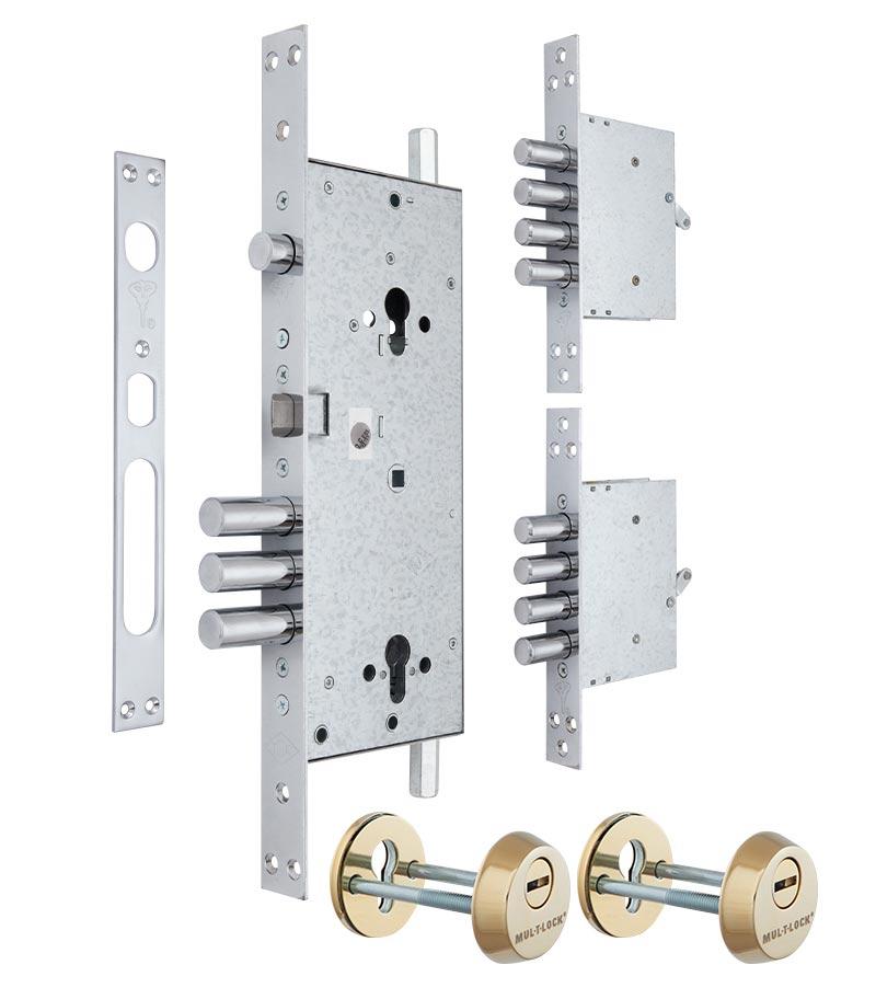 Замок врізний MUL-T-LOCK 3-WAY DIN+DIN 415G CR BRIGHT_BRASS UNIV ВЅ63мм 2_protectors SP (Ізраїль)