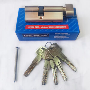 Циліндр GERDA EVO 70 мм 30/40Т ключ/тумблер 5 ключів нікель сатин (Польща)