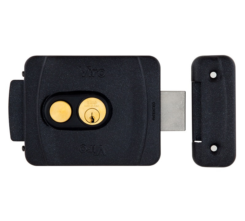 Замок електромеханічний VIRO V9083.0794P накладний, з кнопкою чорний антрацит