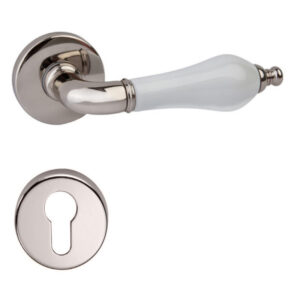 Дверна ручка DND by Martinelli MONICA з накладкою під циліндр полір.нік./бел.фарфор