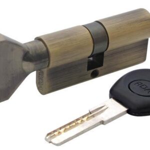 Циліндр дверний RDA 30/35 мм лаз. 65 мм 5 кл. кругл.пов. антична латунь