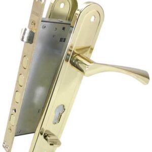 Комплект для вхідних дверей BRUNO BR-80 (ручка на планці + механізм) полірована латунь лівий