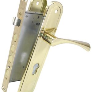 Комплект для вхідних дверей BRUNO BR-80 (ручка на планці + механізм) полірована латунь правий