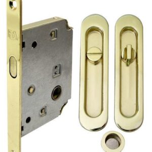 Комплект для розсувних дверей RDA (ручка SL-155 + замок RDA з від. планкою 4120) полірована латунь (Китай)