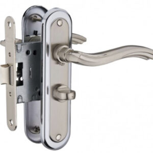 Комплект (ручка на планці Linde A-2002WC SN/CP + механізм і циліндр) нікель хром полірований (Китай)