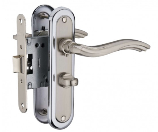 Комплект (ручка на планці Linde A-2002WC SN/CP + механізм і циліндр) нікель хром полірований (Китай)