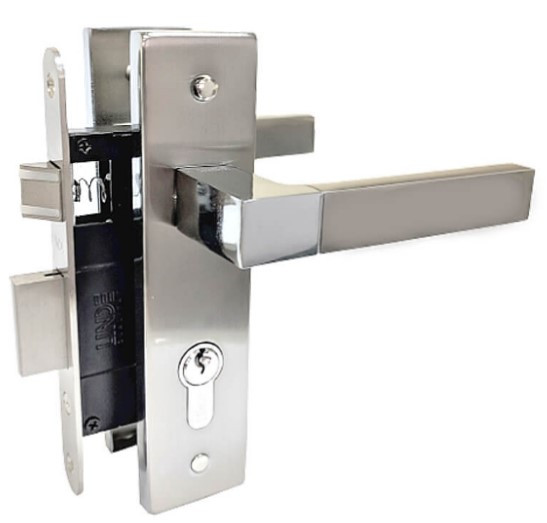 Комплект (ручка на планці Linde A-2004 PZ SN/CP + механізм і циліндр) матовий нікель / хром (Китай)
