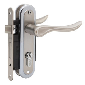 Комплект (ручка на планці Linde A-1295 PZ SN/CP + механізм + циліндр) матовий нікель/хром (Китай)