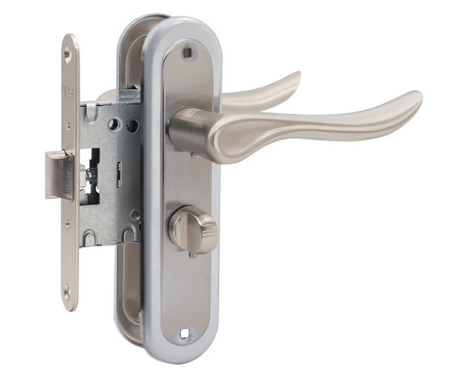Комплект (ручка на планці Linde A-1295 WC SN/CP + механізм) матовий нікель/хром (Китай)