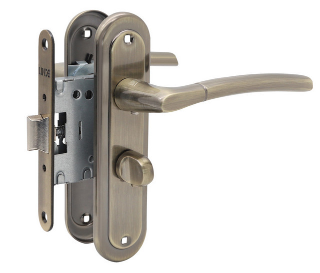 Комплект (ручка на планці Linde A-1210 WC AB + механізм) стара бронза (Китай)