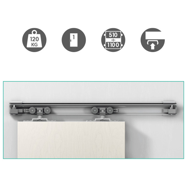 Посилена розсувна система OMGE ALUTECH 1400 на 1 полотно до 1100 мм, до 120 кг (Італія)