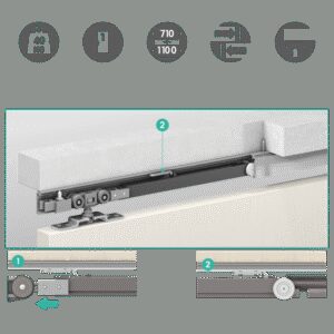 Розсувна система Omge ALUTECH 1399 з 2-ма одност. демпферами, 710-1100 мм, до 40 кг (Італія)