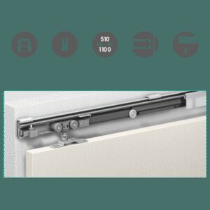 Розсувна система Omge ALUTECH 1499 на 1 полотно з 1-м одност. демпфером 510-1100 мм, до 80 кг (Італія)