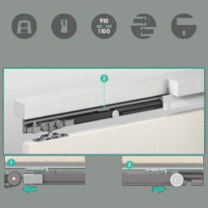 Розсувна система Omge ALUTECH 1499 з 2-ма одност. демпферами 910-1100 мм, до 80 кг (Італія)