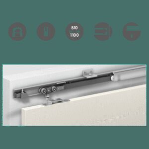 Розсувна система Omge ALUTECH 1399 на 1 полотно з 1-м одност. демпфером 510-1100 мм, до 40 кг (Італія)