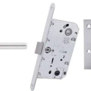 Комплект із ручки Convex 1485 і фіксатора, замок AGB Mediana Evolution+ відповідна планка, петля дверна RDA