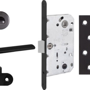 Комплект із чорної ручки Convex 1485 і фіксатора, замок AGB Mediana Evolution+ відповідна планка, петля RDA