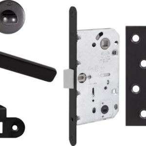 Комплект із чорної ручки Convex 1515 і фіксатора, замок AGB Mediana Evolution+ відповідна планка, петля RDA