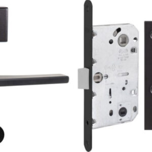 Комплект із чорної ручки Convex 1495 і фіксатора, замок AGB Mediana Evolution+ відповідна планка, петля RDA