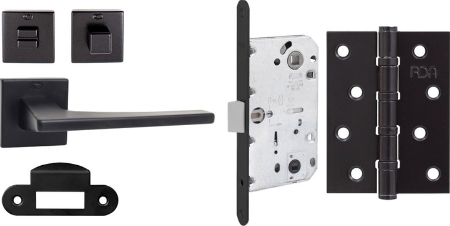 Комплект із чорної ручки Convex 1495 і фіксатора, замок AGB Mediana Evolution+ відповідна планка, петля RDA