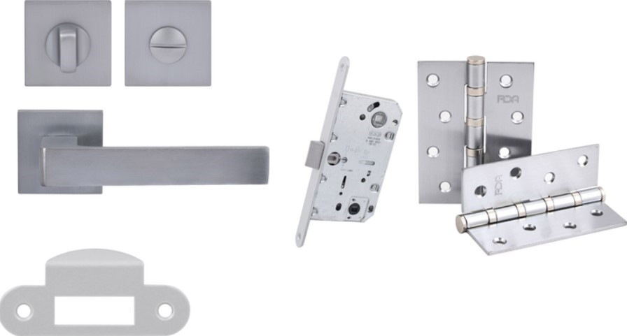 Комплект із ручки Comit Kubic A і фіксатора, замок AGB Mediana Evolution+ відповідна планка, петля RDA