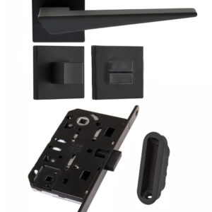 Комплект із чорною ручкою ILAVIO 2376 і фіксатором, замок AGB Mediana Polaris + відповідна планка