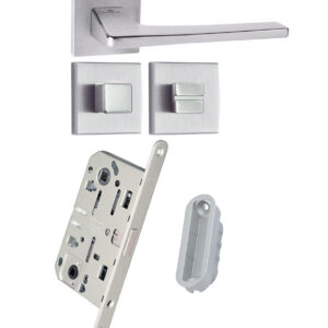 Комплект із ручки ILAVIO 2846 хром матовий і фіксатора, замок AGB Mediana Polaris + відповідна планка