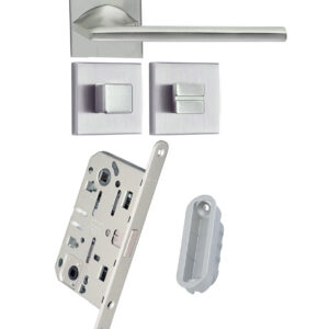 Комплект із ручки ILAVIO 2406 хром матовий і фіксатора, замок AGB Mediana Polaris + відповідна планка