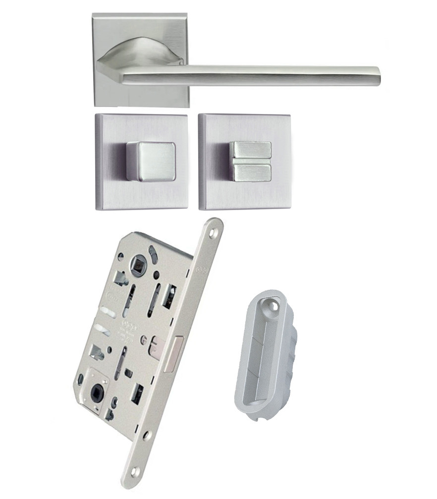 Комплект із ручки ILAVIO 2406 хром матовий і фіксатора, замок AGB Mediana Polaris + відповідна планка