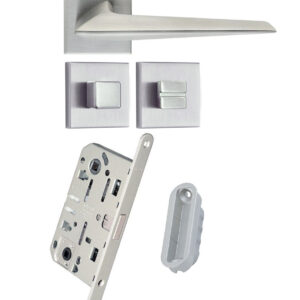 Комплект із ручки ILAVIO 2386 хром матовий і фіксатора, замок AGB Mediana Polaris + відповідна планка